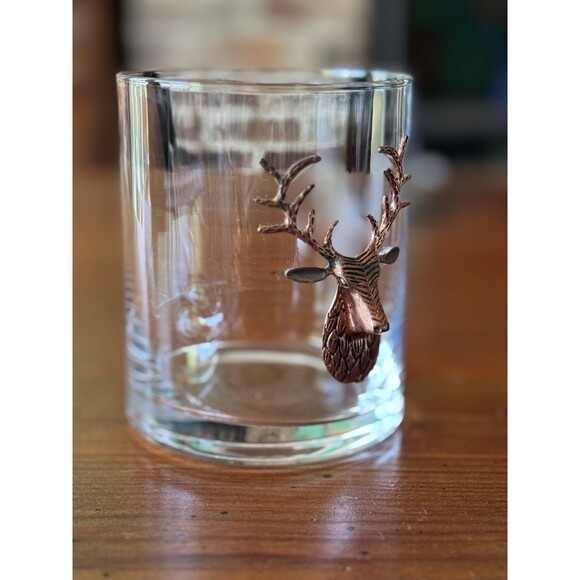 Brass Gold STAG Deer Medallion Double Old-Fashioned Glasses   (2) - Picture 3 of 10